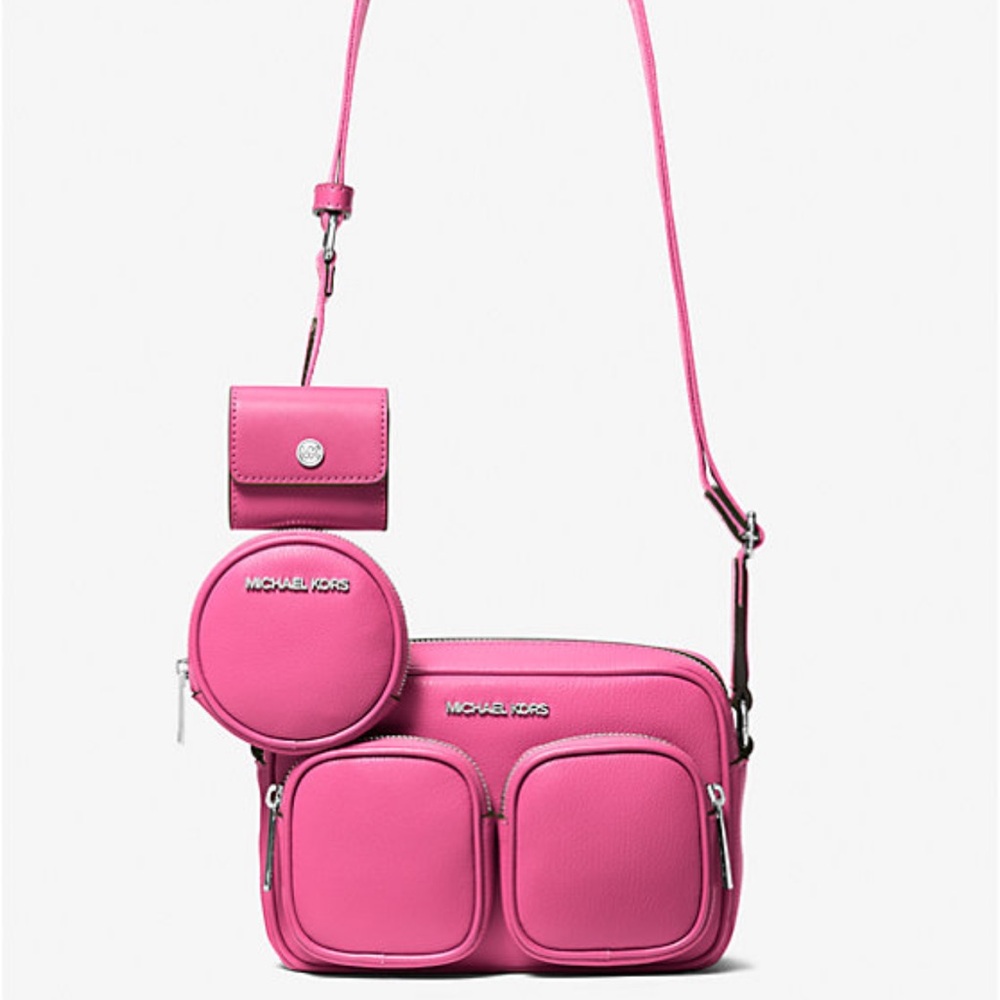 Michael Kors Jet Set Leather Medium Crossbody Bag with Case for Apple Airpods Pr